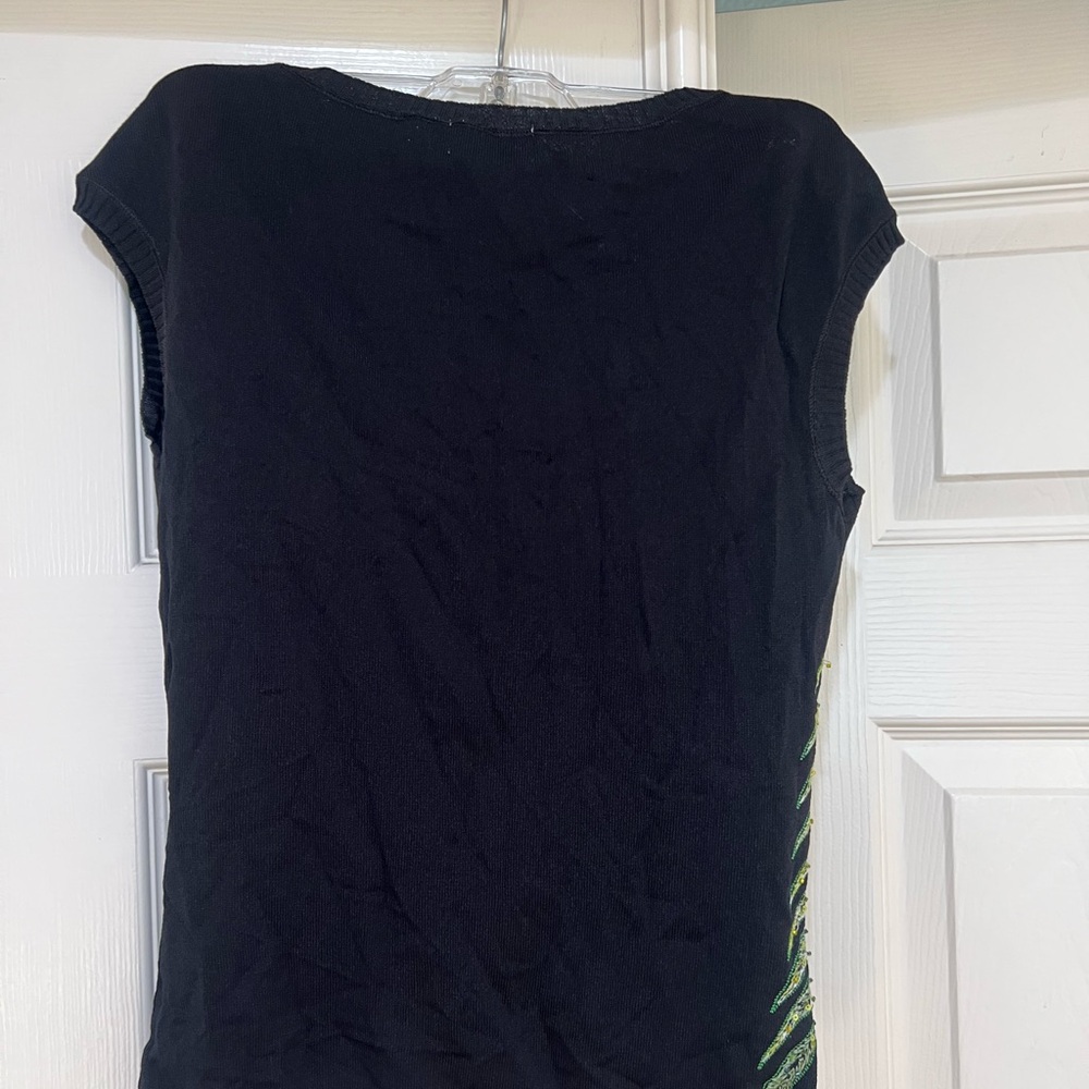 Iceberg light‎ knit sequence palm leaves embroidered short sleeves tunic top S - Picture 7 of 11
